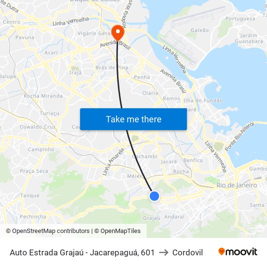 Auto Estrada Grajaú - Jacarepaguá, 601 to Cordovil map