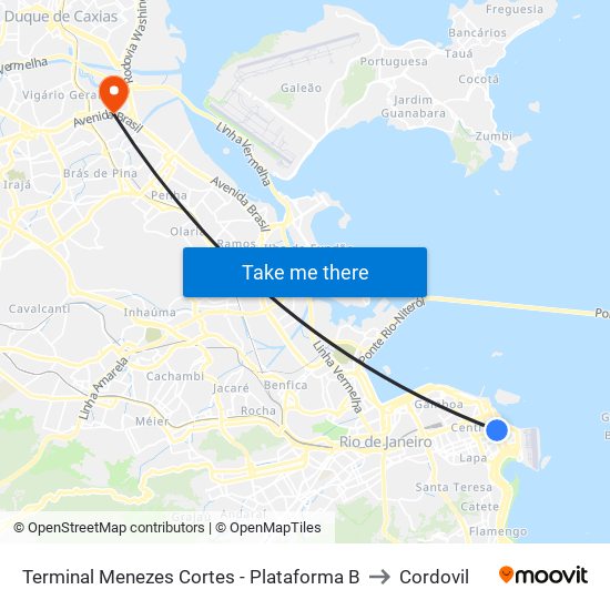 Terminal Menezes Cortes - Plataforma B to Cordovil map