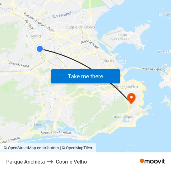 Parque Anchieta to Cosme Velho map