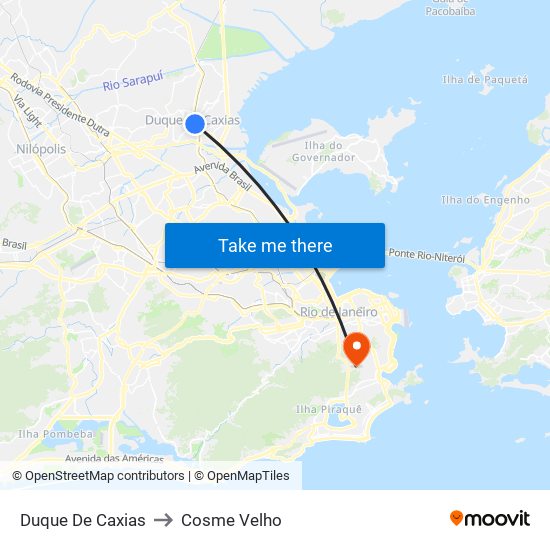Duque De Caxias to Cosme Velho map