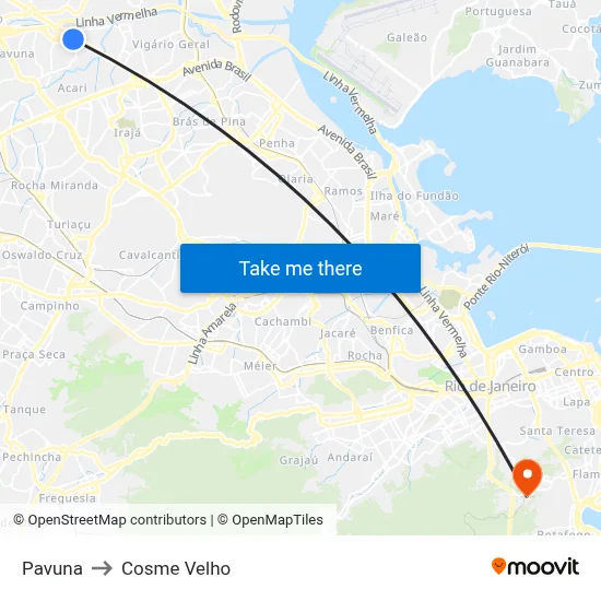 Pavuna to Cosme Velho map