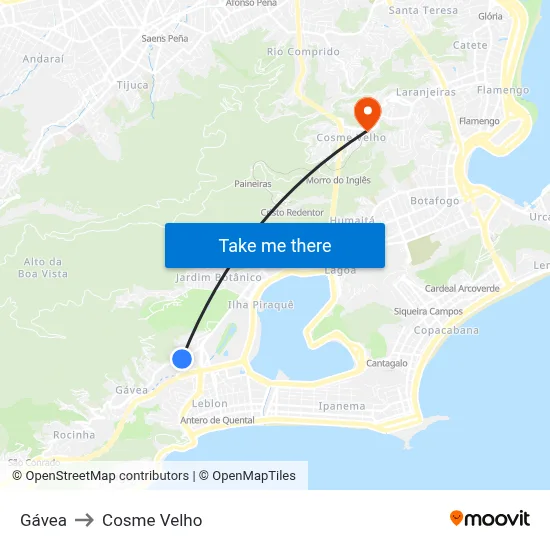 Gávea to Cosme Velho map
