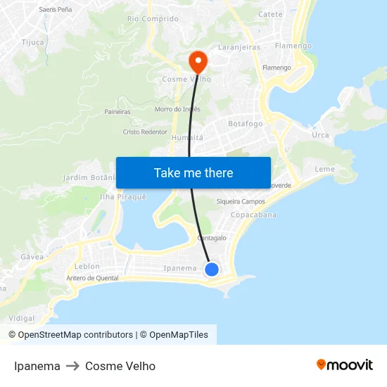 Ipanema to Cosme Velho map
