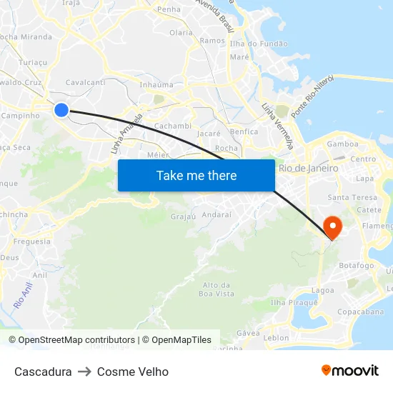 Cascadura to Cosme Velho map