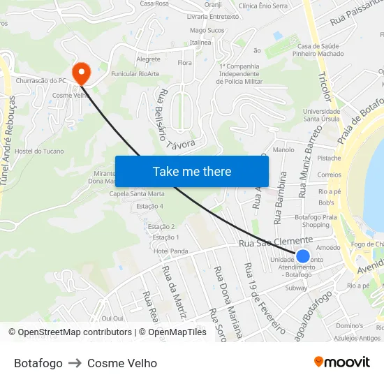 Botafogo to Cosme Velho map
