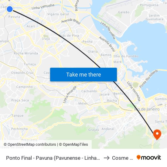 Ponto Final - Pavuna (Pavunense - Linhas 615, 687 E 688) to Cosme Velho map