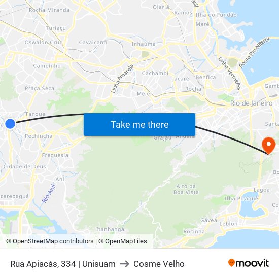 Rua Apiacás, 334 | Unisuam to Cosme Velho map