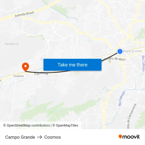 Campo Grande to Cosmos map