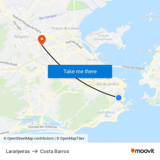 Laranjeiras to Costa Barros map