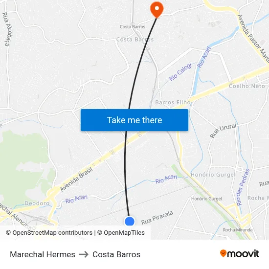 Marechal Hermes to Costa Barros map