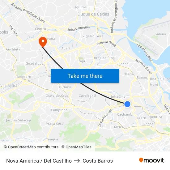 Nova América / Del Castilho to Costa Barros map