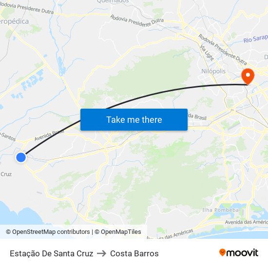 Estação De Santa Cruz to Costa Barros map