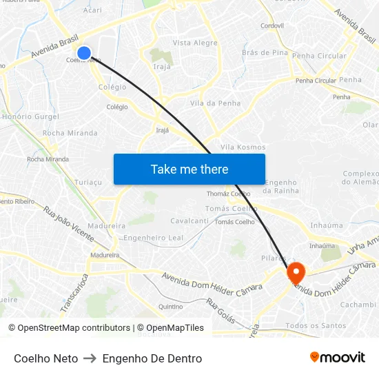 Coelho Neto to Engenho De Dentro map