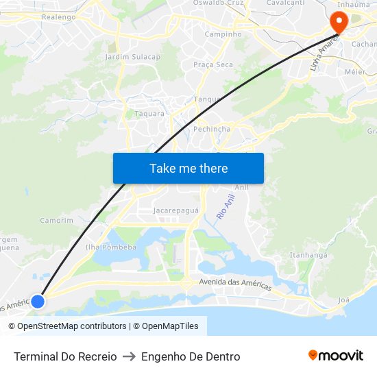 Terminal Do Recreio to Engenho De Dentro map