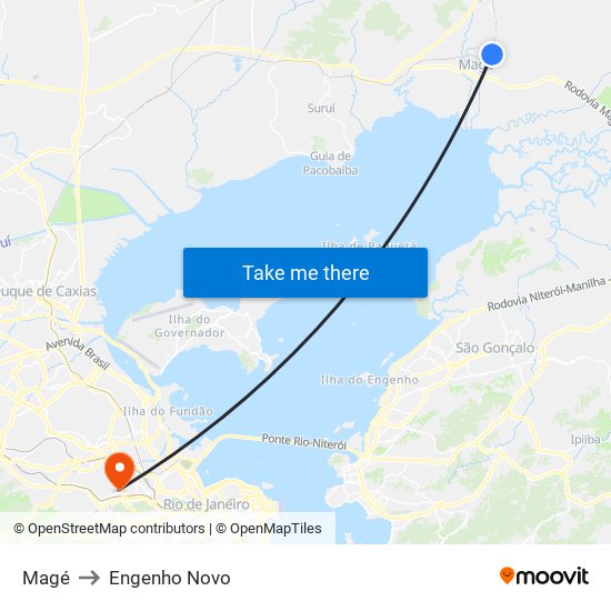 Magé to Engenho Novo map