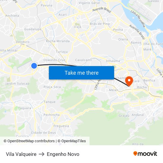 Vila Valqueire to Engenho Novo map
