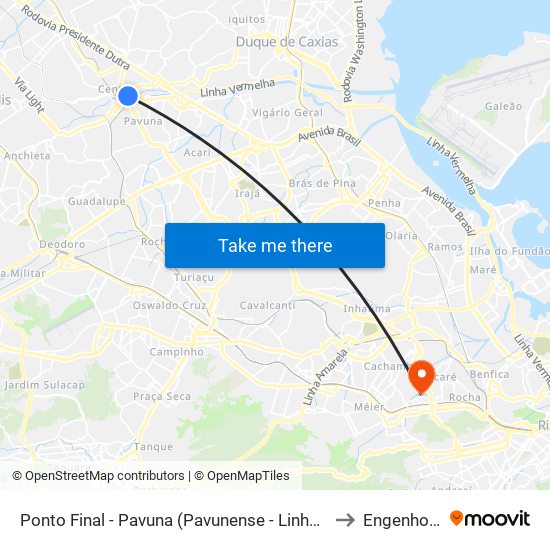 Ponto Final - Pavuna (Pavunense - Linhas 615, 687 E 688) to Engenho Novo map