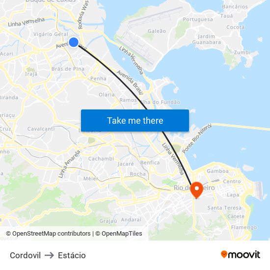 Cordovil to Estácio map