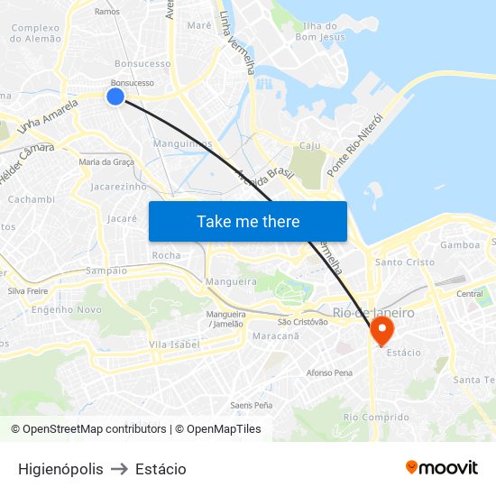 Higienópolis to Estácio map