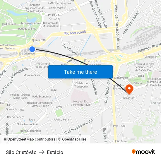 São Cristóvão to Estácio map