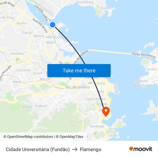 Cidade Universitária (Fundão) to Flamengo map