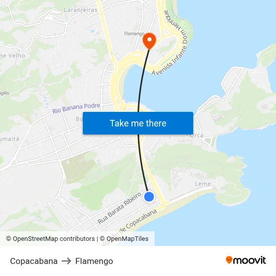 Copacabana to Flamengo map
