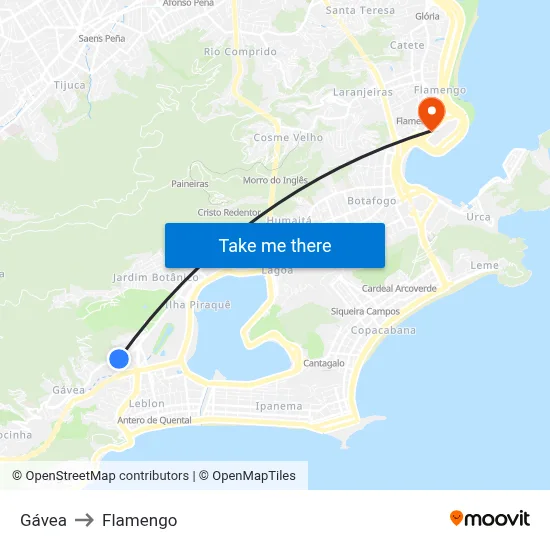 Gávea to Flamengo map