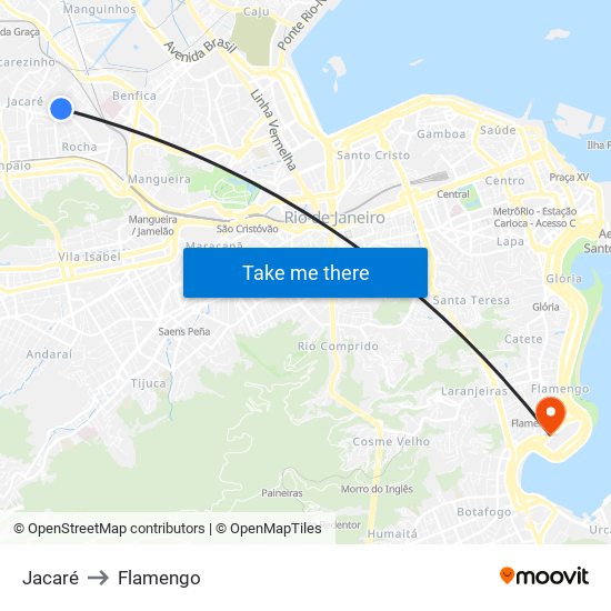 Jacaré to Flamengo map