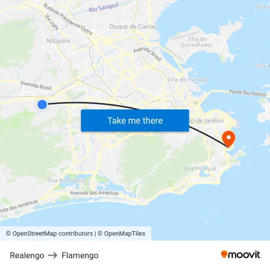 Realengo to Flamengo map