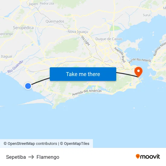 Sepetiba to Flamengo map