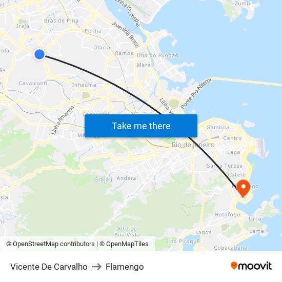 Vicente De Carvalho to Flamengo map