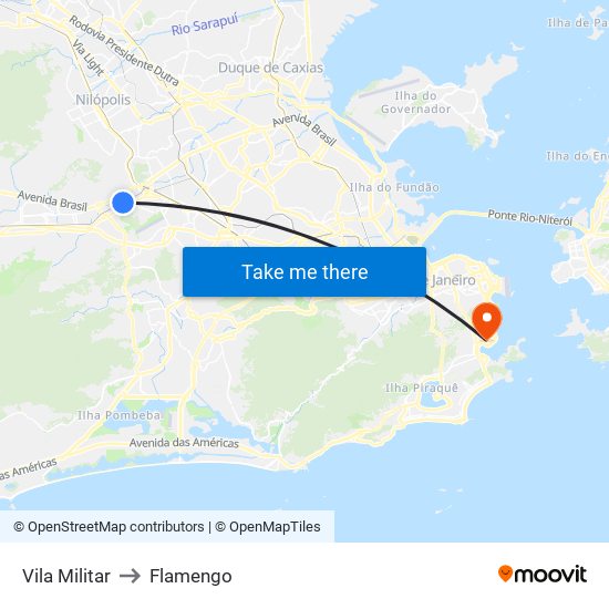 Vila Militar to Flamengo map