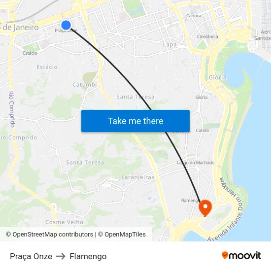 Praça Onze to Flamengo map