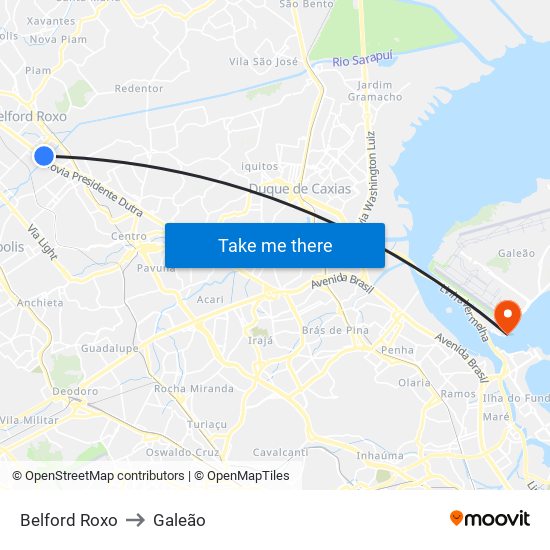 Belford Roxo to Galeão map