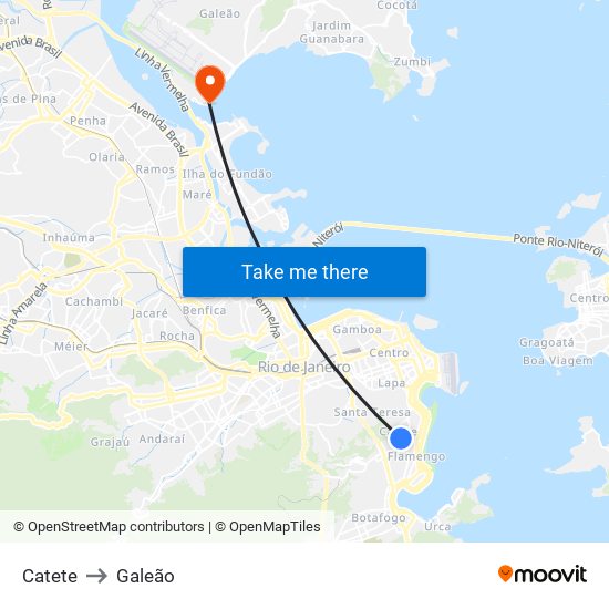 Catete to Galeão map