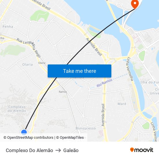 Complexo Do Alemão to Galeão map