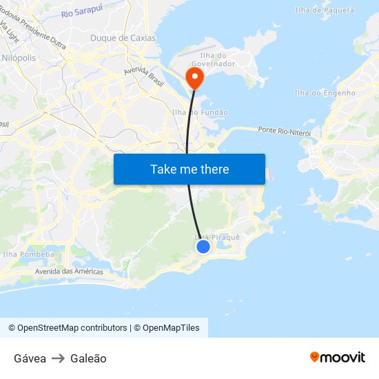 Gávea to Galeão map