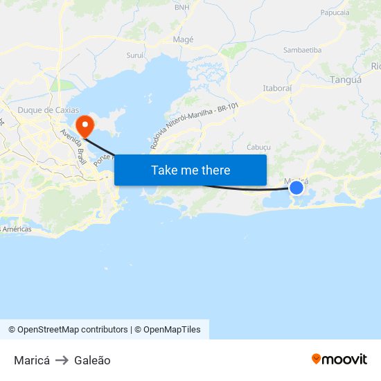 Maricá to Galeão map