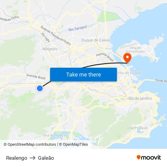 Realengo to Galeão map