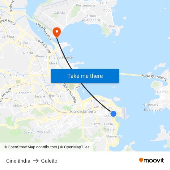 Cinelândia to Galeão map