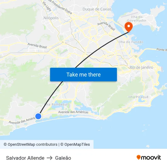 Salvador Allende to Galeão map