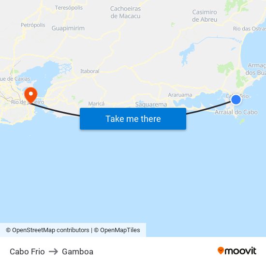 Cabo Frio to Gamboa map