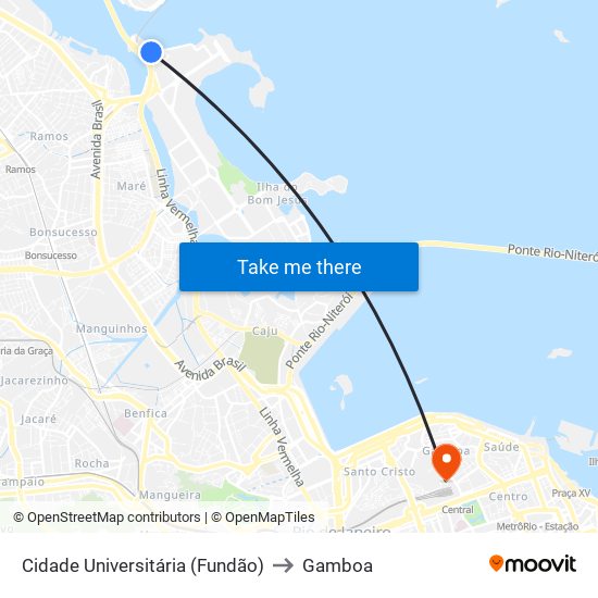 Cidade Universitária (Fundão) to Gamboa map