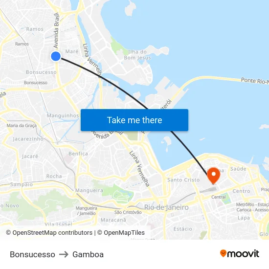 Bonsucesso to Gamboa map
