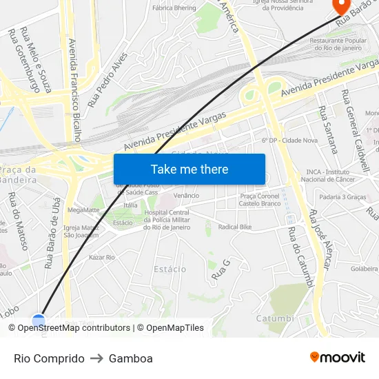 Rio Comprido to Gamboa map