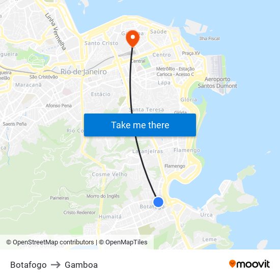 Botafogo to Gamboa map