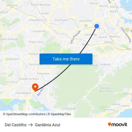 Del Castilho to Gardênia Azul map