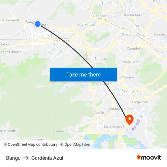 Bangu to Gardênia Azul map