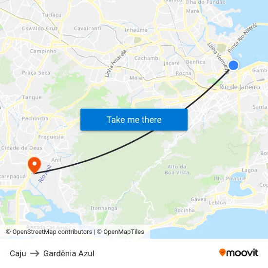 Caju to Gardênia Azul map