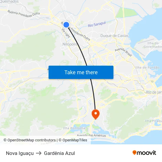 Nova Iguaçu to Gardênia Azul map